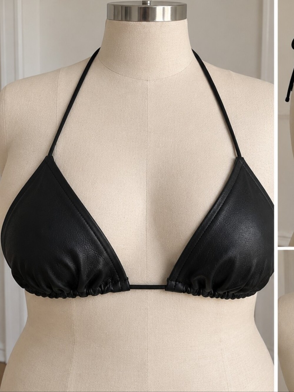 All Saints Black Triangle Top - Sleek Leather-Look Halter SIZE 12